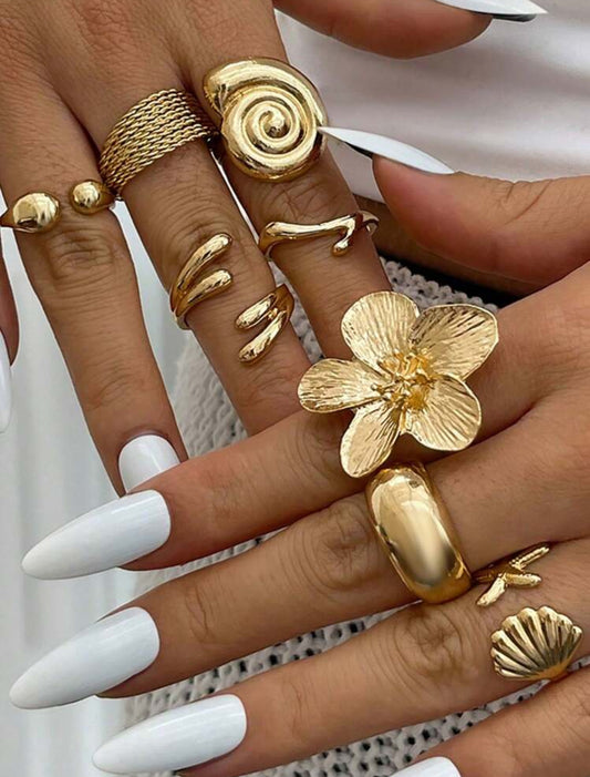 Set 8 anillos Flowy